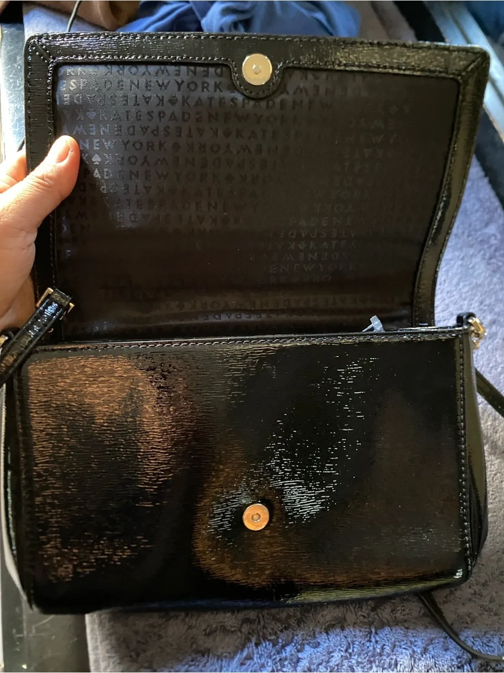 kate spade Black Patent Crossbody with Gold Chain